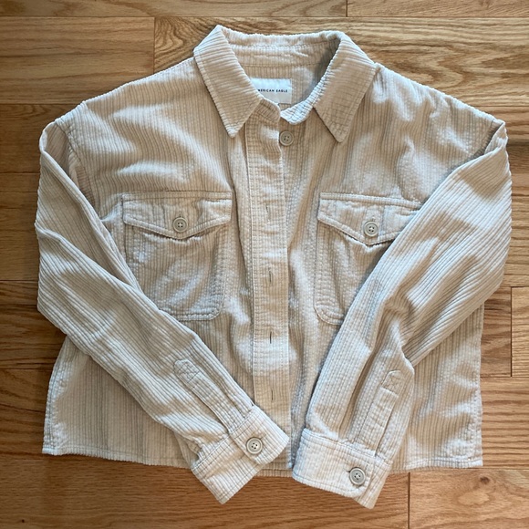White Corduroy Cropped Button Up - Picture 1 of 3